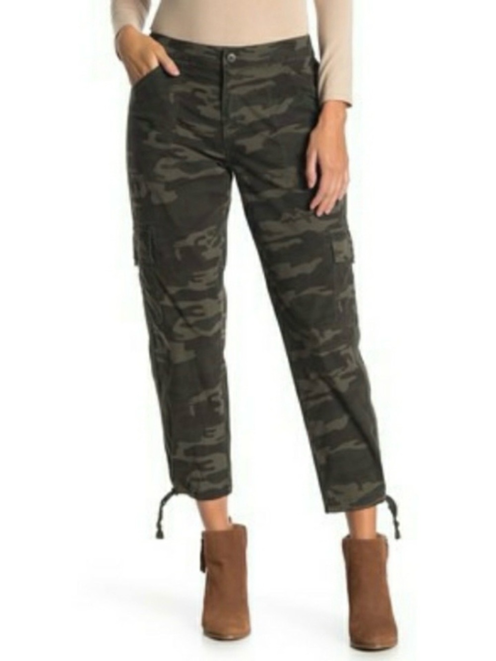 Sanctuary Social Standard Women’s Camo Utility Cargo Cropped Pants Olive Green M